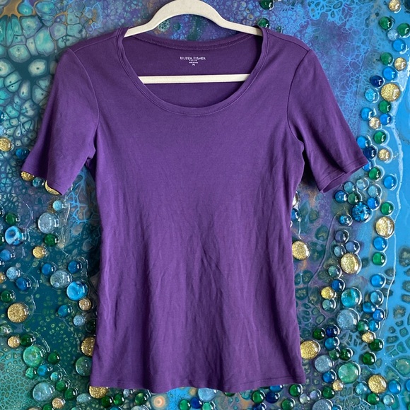 👑Regal Purple Scoop Neck Tee - Eileen Fisher - Picture 1 of 4